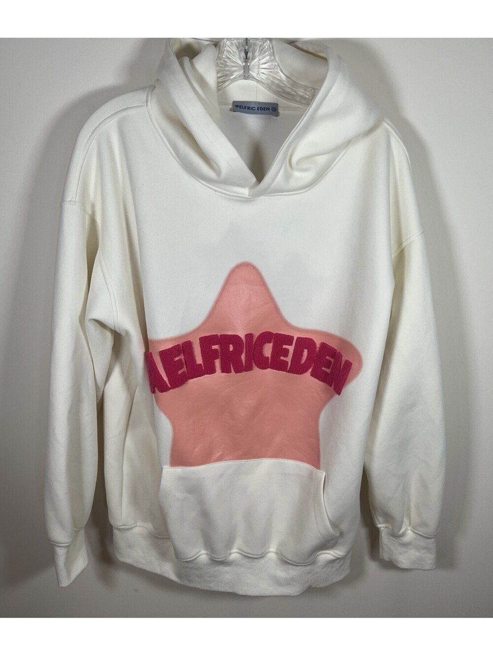 Aelfric Eden Oversized Hoodie XS White Pink Star Graphic Pullover Sweatshirt